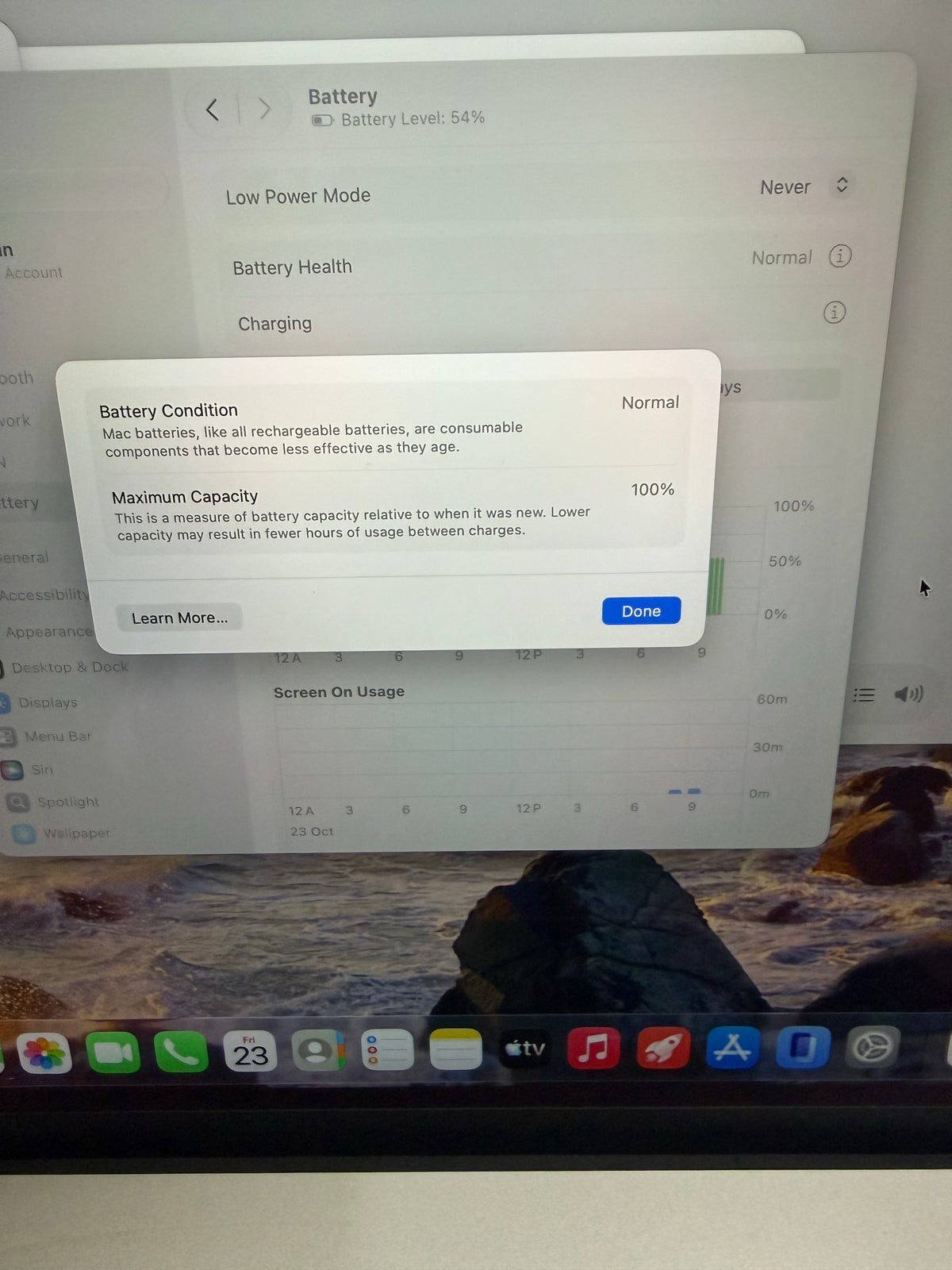 Actual MacBook Air battery health photo
